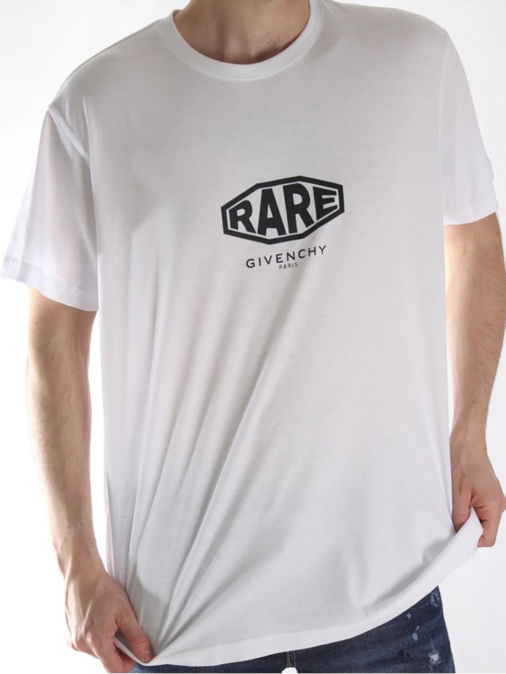 Givenchy White Short Sleeve Shirt Black RARE Logo Back Graphic Design Size L